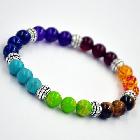 8mm Chakra Bracelets with Semi-Precious Healing Energy Gemstones - Jewelry - Rainbow - - 