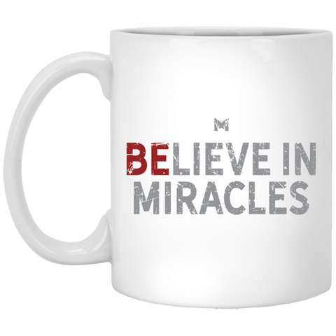 Believe In Miracles - Small Black Coffee Cup, Red Letters - On Table With Marshmallows