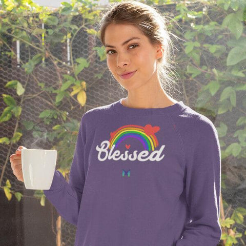 "Blessed" Adult Crewneck Sweatshirt - Rainbow & Hearts-Sweatshirts-Purple-S-The Miracles Store
