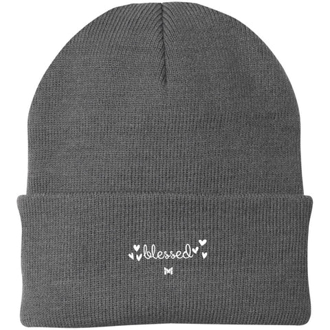 "Blessed" Embroidered Knit Cap / Beanie - Elegant-Hats-Grey-The Miracles Store