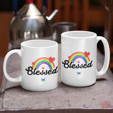 "Blessed" Mug - Rainbow & Hearts-Apparel-White-Small (11oz)-The Miracles Store