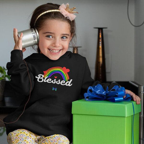 "Blessed" Toddler Fleece Hoodie - Rainbow & Hearts-Sweatshirts-The Miracles Store