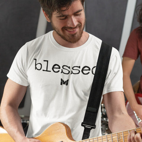 Man Playing Guitar While Wearing Classic Blessed T-Shirt