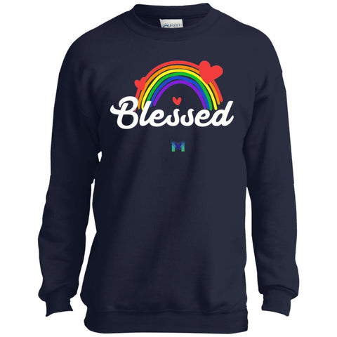"Blessed" Youth Crewneck Sweatshirt - Rainbow & Hearts-Sweatshirts-Black-YXS-The Miracles Store