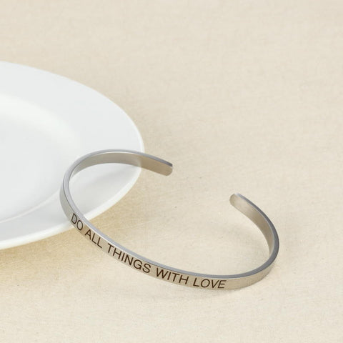 Do All Things With Love - Stainless Steel Bangle - Closeup