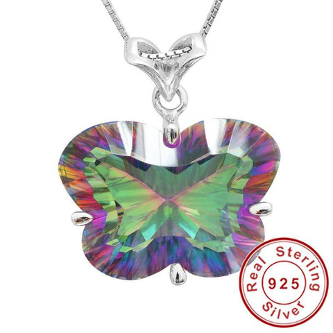 Genuine 27ct Mystical Fire Rainbow Topaz Butterfly Pendant – Solid .925 Sterling Silver - Jewelry - - - 