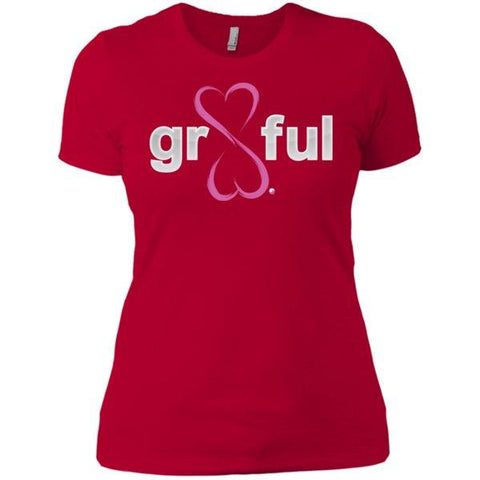 Gr8Ful Heart Ladies' Boyfriend Tee - Short Sleeve - Pink/Red - X-Small - 