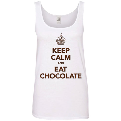 Keep Calm and Eat Chocolate Tanks and Tops - Apparel - Ladies' 100% Ringspun Cotton Tank Top - White - Small