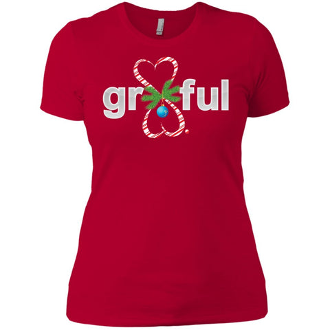 LIMITED EDITION! Gr8Ful Heart Ladies' Boyfriend Tee - Holiday Style - Short Sleeve - Candy Cane/Red - X-Small - 