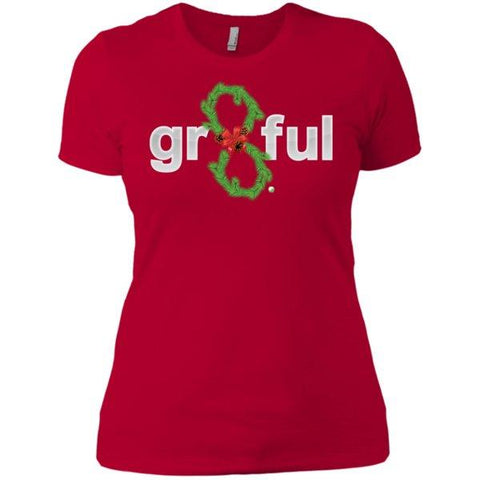 LIMITED EDITION! Gr8Ful Heart Ladies' Boyfriend Tee - Holiday Style - Short Sleeve - Candy Cane/Red - X-Small - 