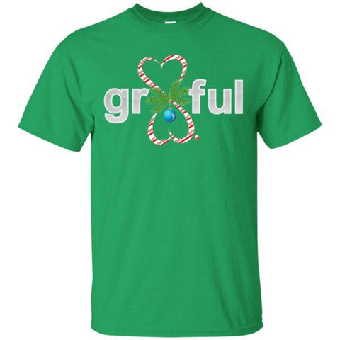 LIMITED EDITION! Gr8Ful Heart Mens/Unisex T-Shirt - Holiday Style - Short Sleeve - Candy Cane/Green - Small - 