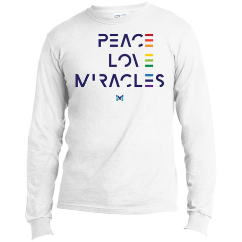 "Peace, Love, Miracles" Men's Long Sleeve Tops-Apparel-Baseball Tee-White/Black-S-The Miracles Store